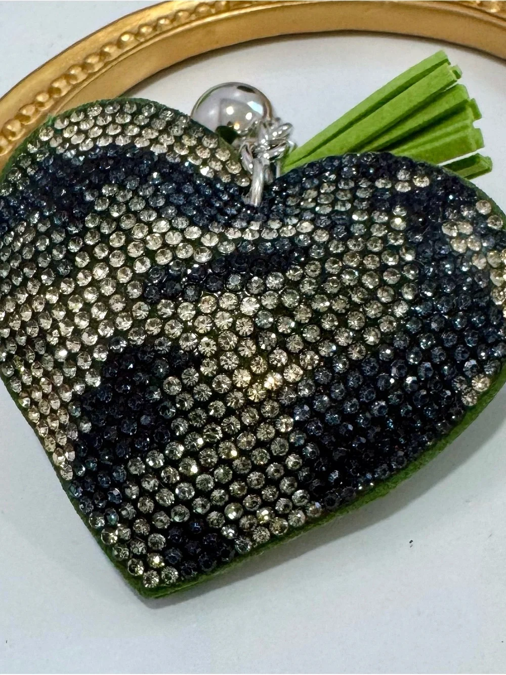 New Sparkle Green Camo Heart Keychain